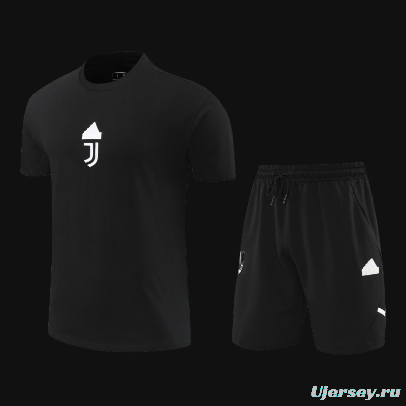 23/24 Juventus Black Cotton Short Sleeve Jersey+Shorts