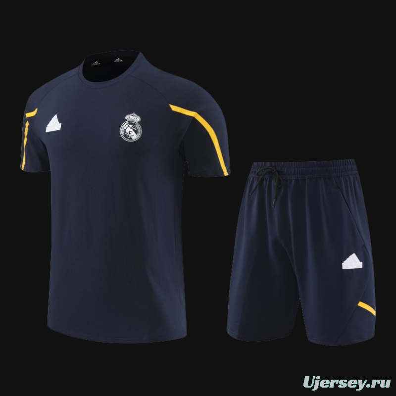 23/24 Real Madrid Navy Cotton Short Sleeve Jersey+Shorts