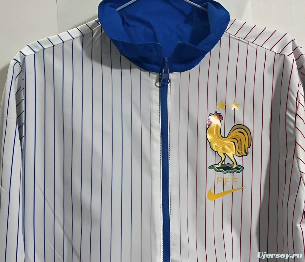 2024 France Blue/White Reversible Full Zipper Jacket