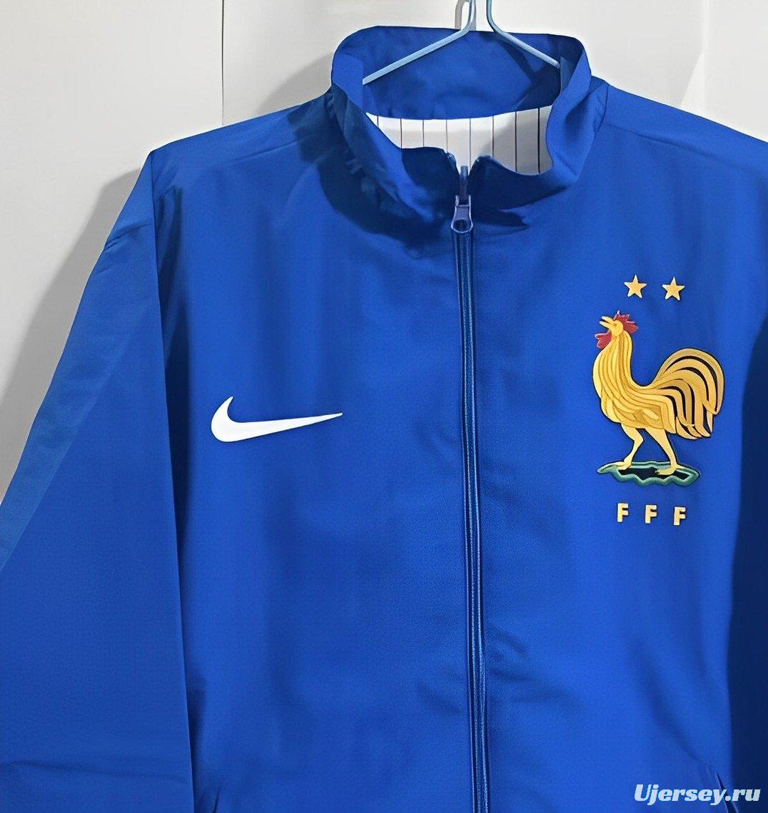 2024 France Blue/White Reversible Full Zipper Jacket