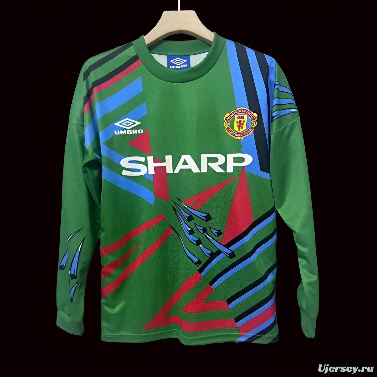 Retro 92/93 Manchester United Green Goalkeeper Long Sleeve Jersey