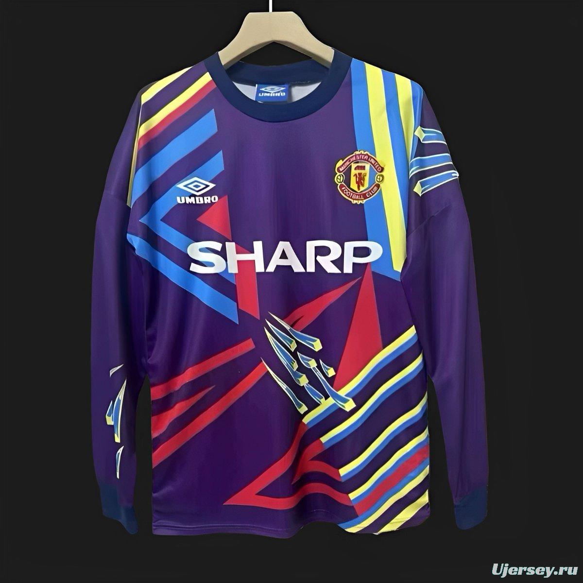 Retro 92/93 Manchester United Purple Goalkeeper Long Sleeve Jersey