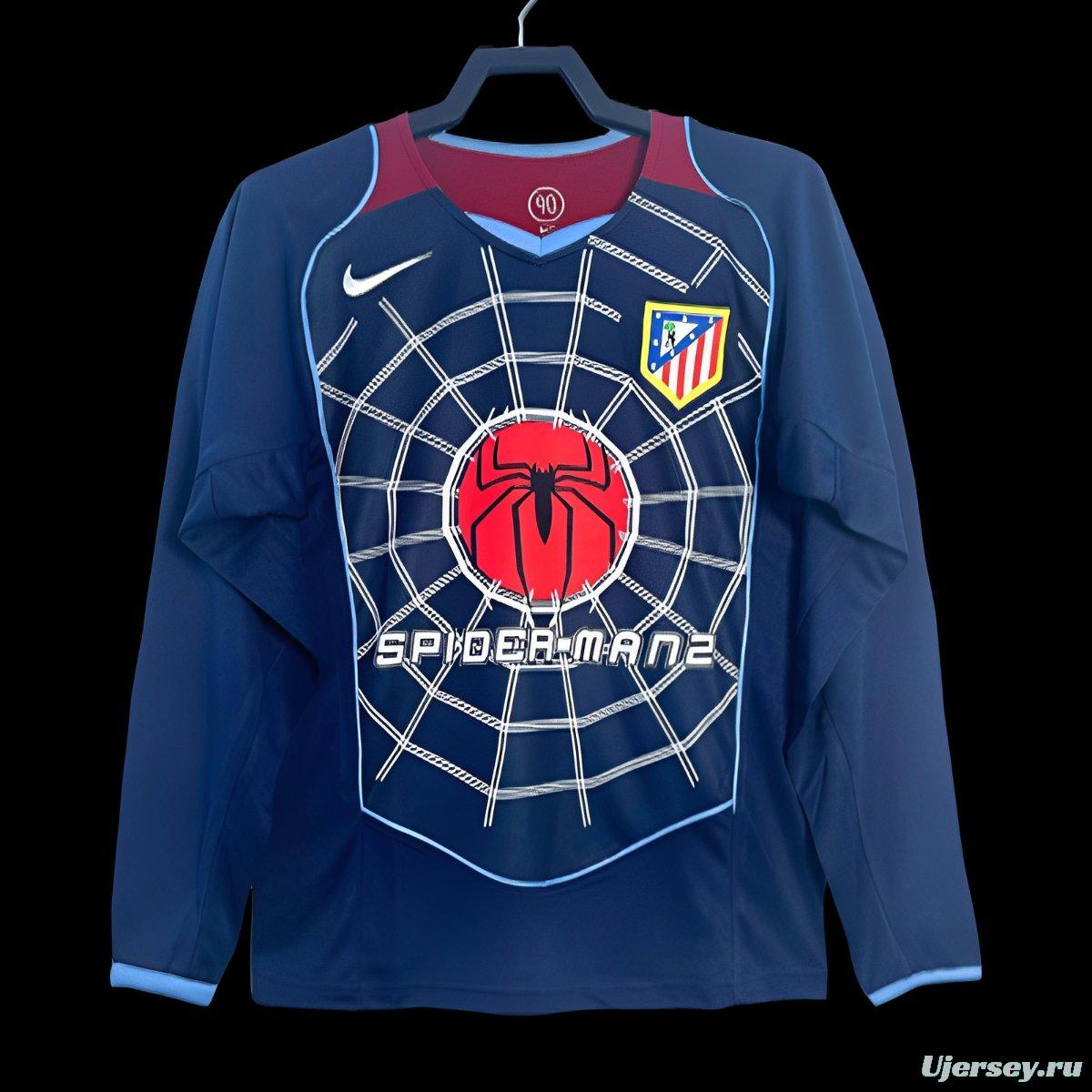 Retro 04/05 Long Sleeve Atletico Madrid Away Blue Jersey