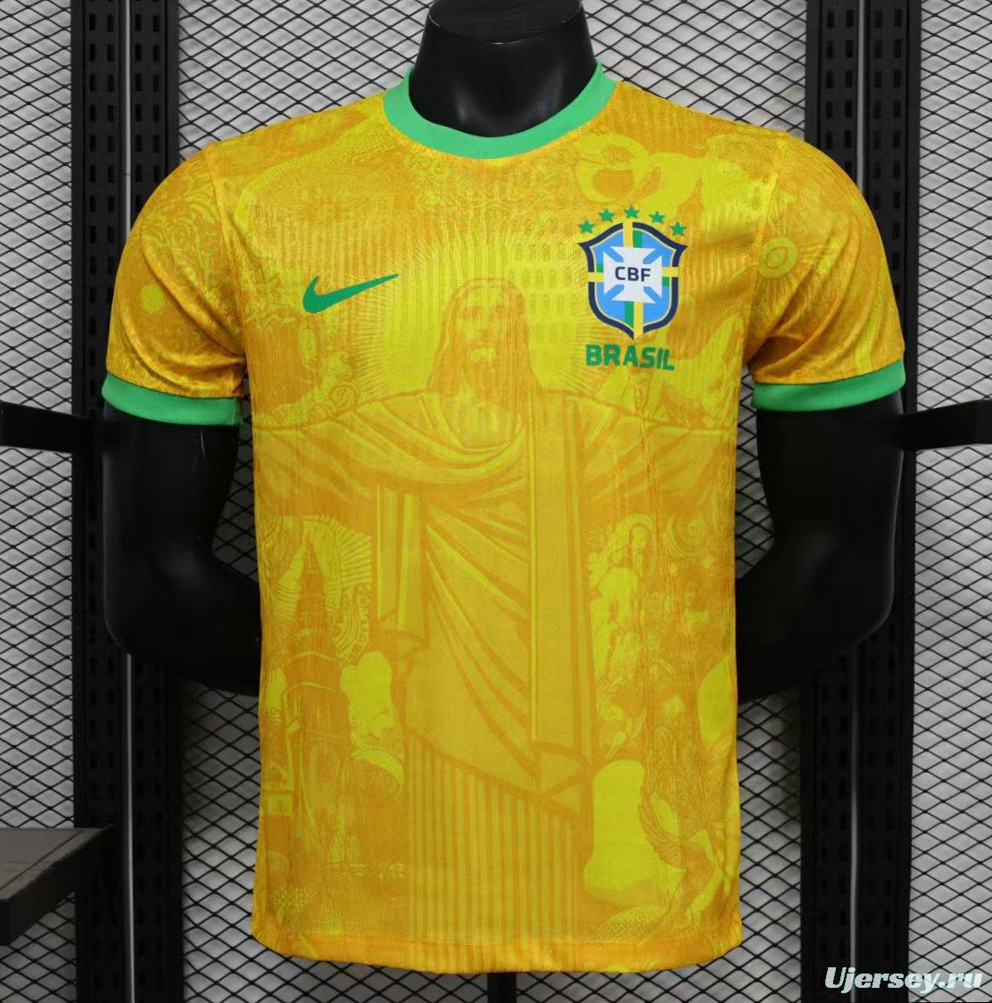 Player Version 2024 Brazil Christ Yellow Goalkeeper Special Jersey