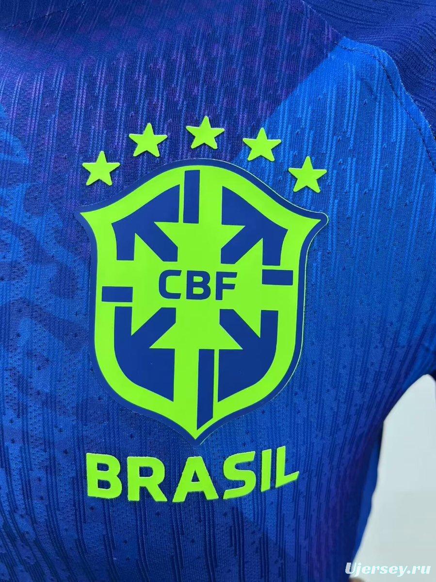 Player Version 2025 Brazil Away Blue Long Sleeve Jersey