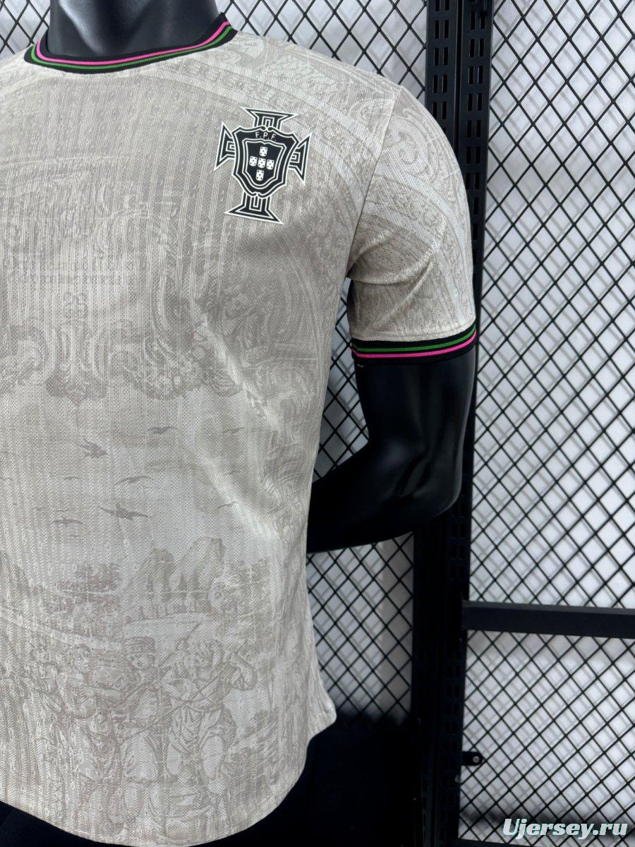 Player Version 2025 Portugal Away White with Subtle Pattern Jersey