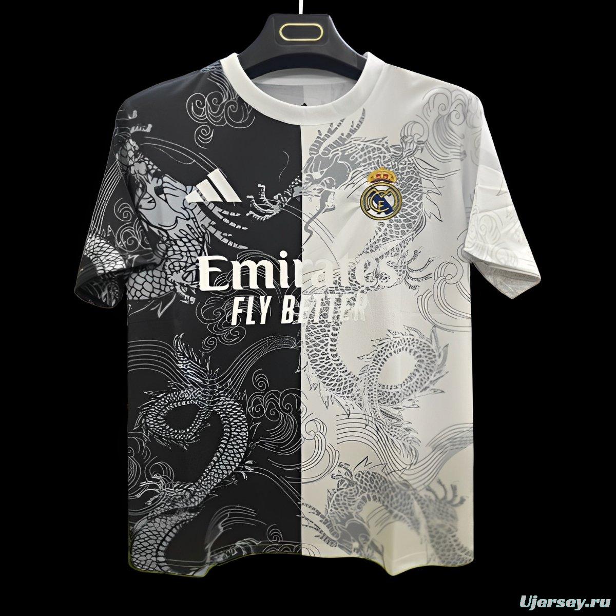 25/26 Real Madrid Black and White with Split Dragon Design Jersey