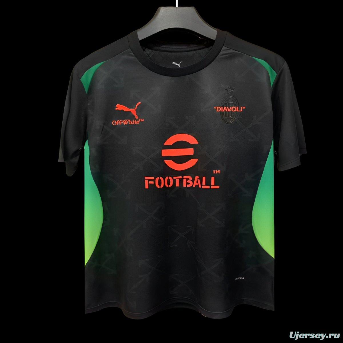25/26 AC Milan x OFF-WHITE Pre-Match Black/Green Jersey
