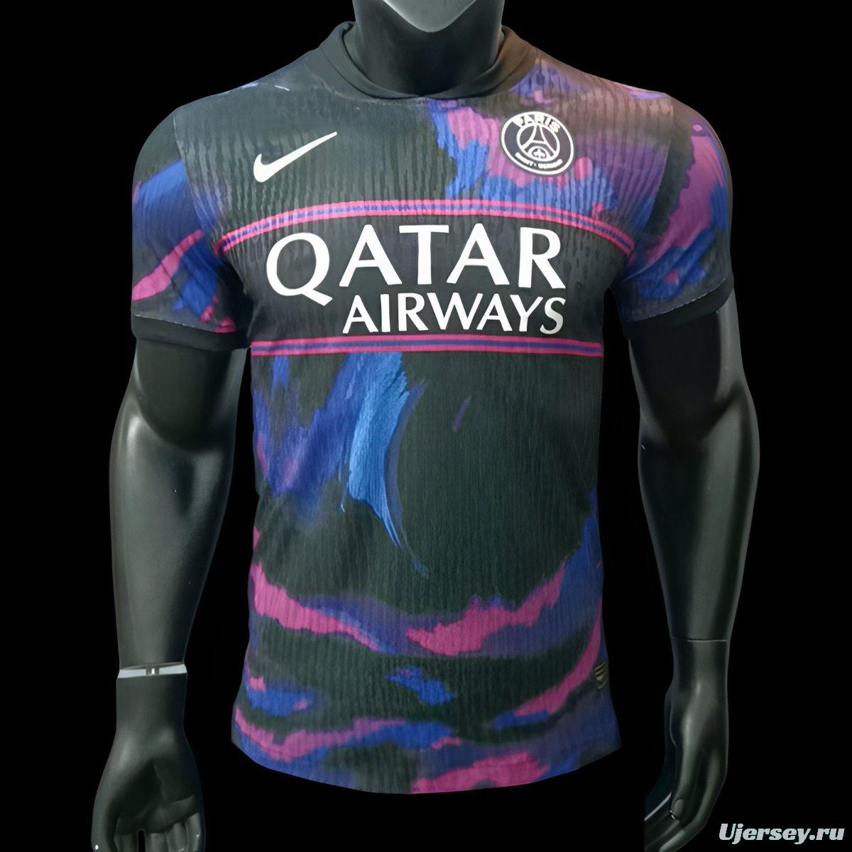Player Version 25/26 Paris Saint-Germain Black with Blue-Pink Abstract Pattern Jersey