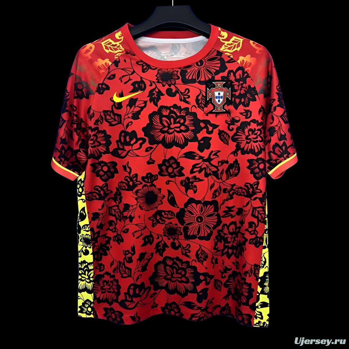 2025 Portugal Red with Floral Pattern Jersey
