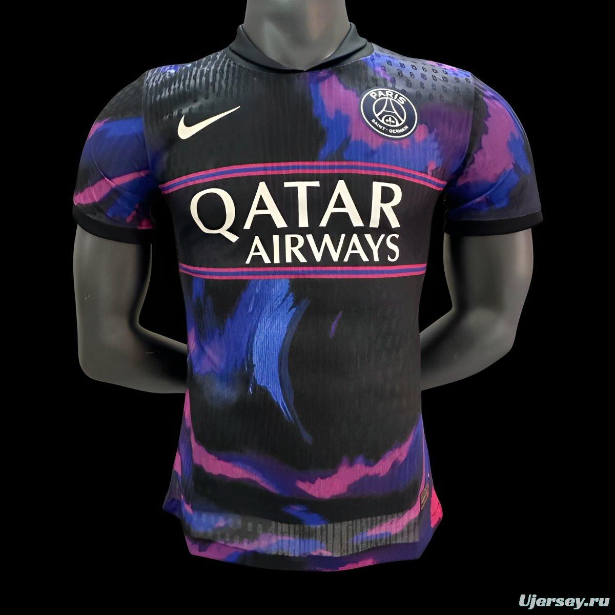 Player Version 25/26 PSG Black with Blue & Pink Abstract Pattern Jersey