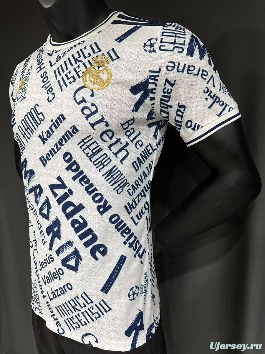 Player Version 25/26 Real Madrid White with Legendary Players Names Pattern Jersey