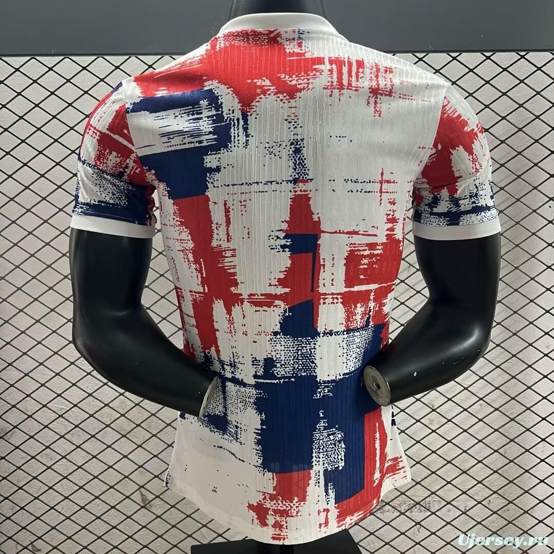 Player Version 25/26 FC Barcelona White with Red & Blue Brushstroke Pattern Jersey