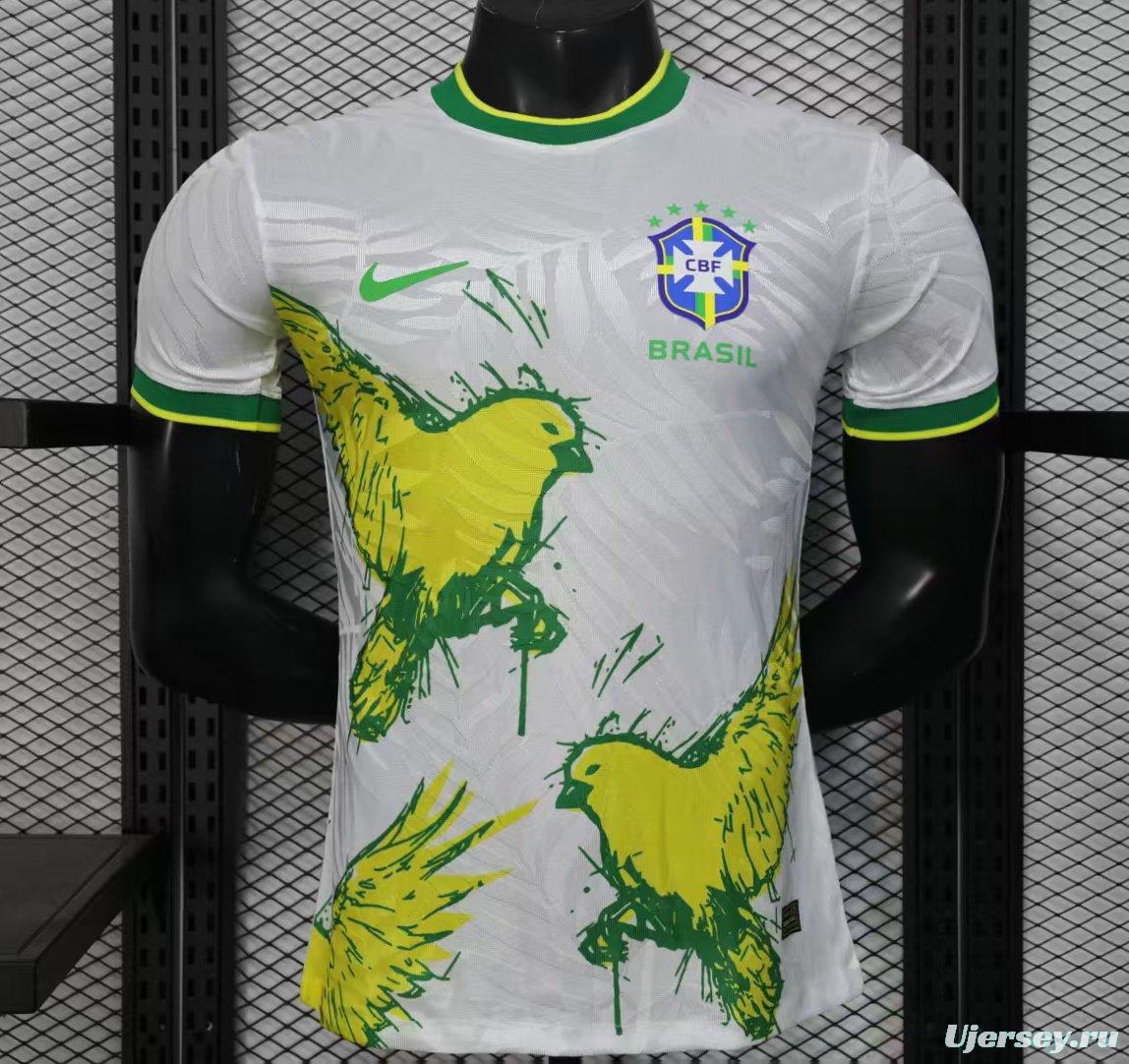 Player Version 2025 Brazil White with Rooster Print Jersey