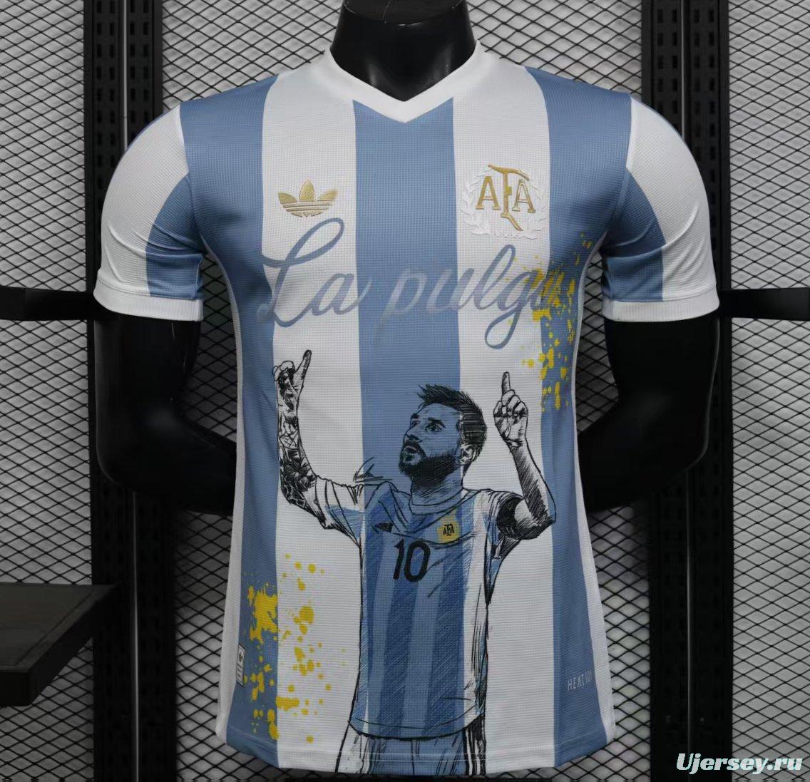 Player Version 2025 Argentina Blue with Messi Celebration Print Jersey