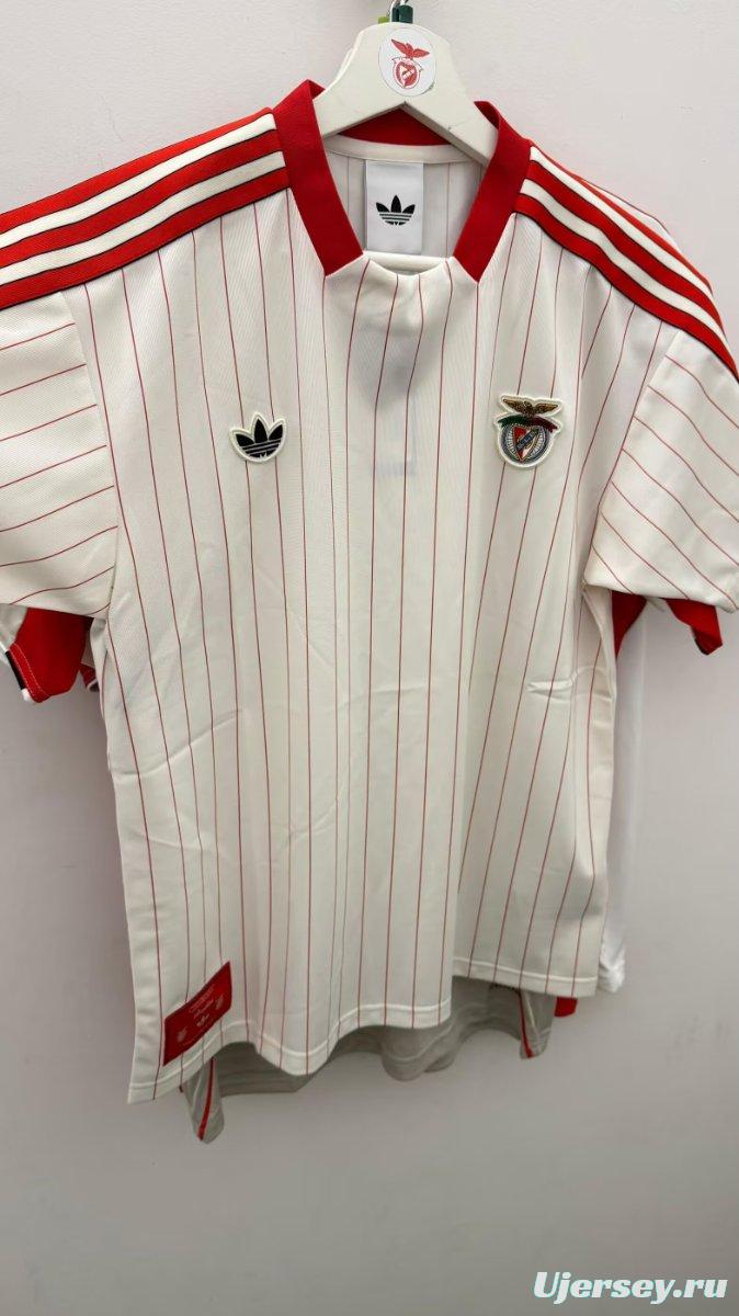 25/26 Benfica Adidas Original White with Red Pinstripes Jersey
