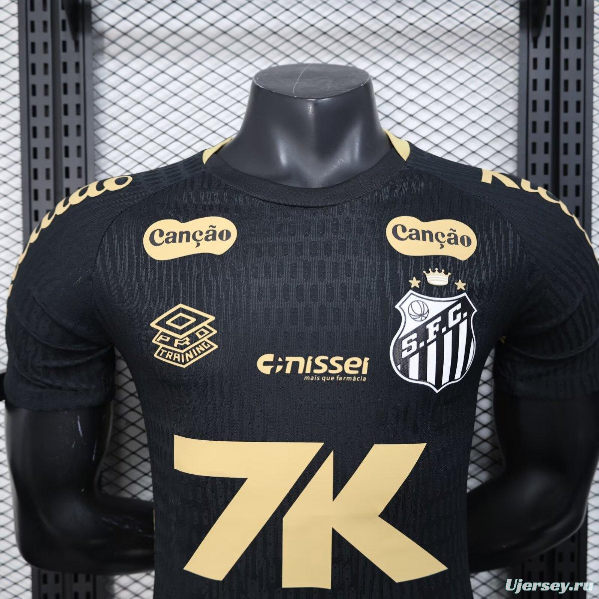 Player Version 25/26 Santos FC Black with Textured Pattern Jersey With Full Sponsors