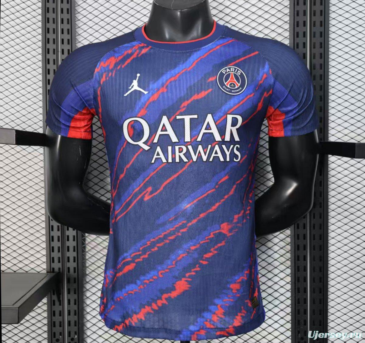 Player Version 25/26 PSG Paris Saint-Germain Blue with Red Lightning Pattern Jersey