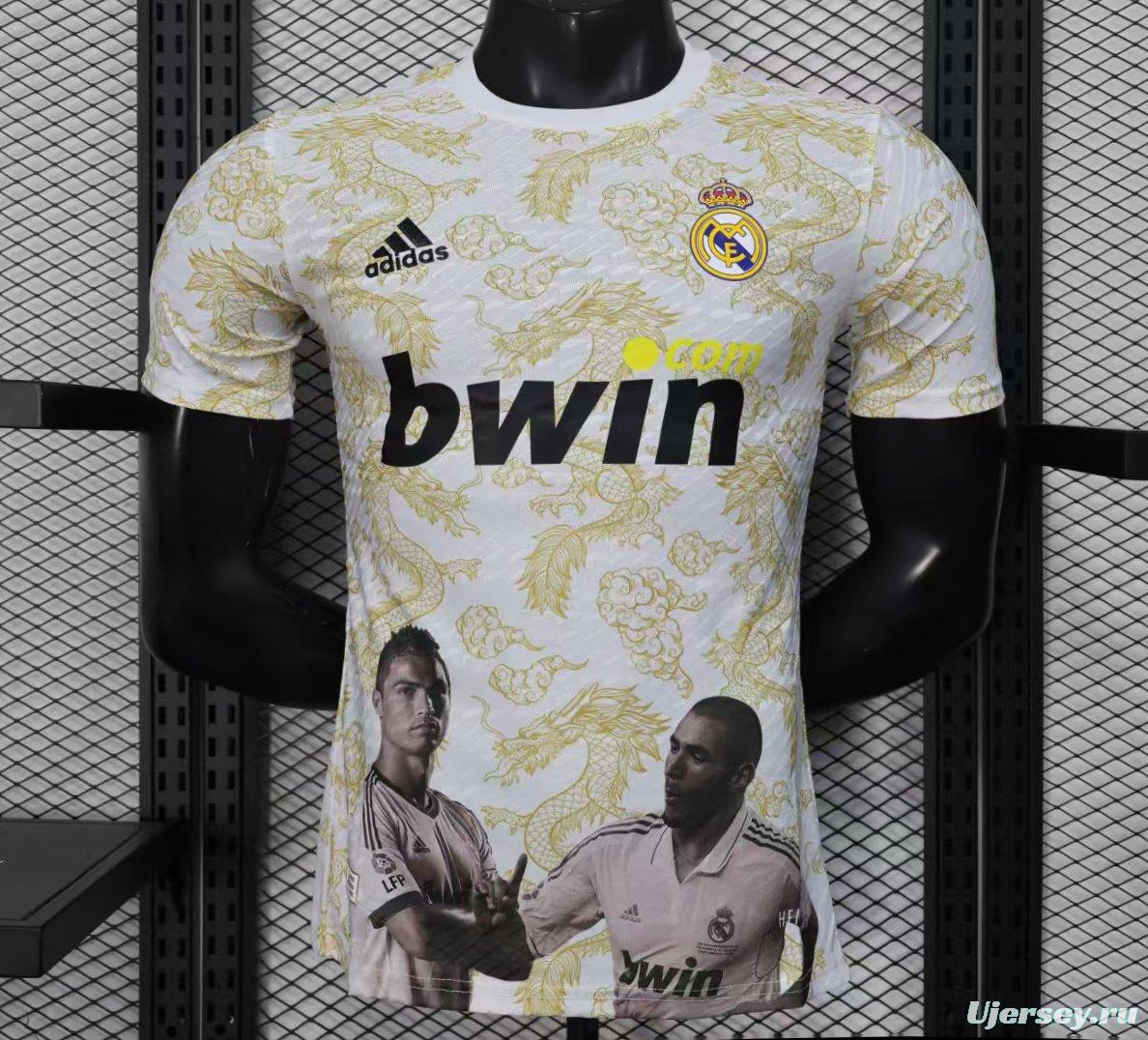 Player Version 25/26 Real Madrid White with Golden Dragon Pattern Jersey