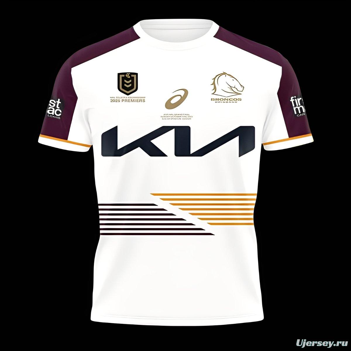 25/26 Brisbane Broncos White with Maroon Sleeves and Diagonal Geometric Stripes  Champion Jersey
