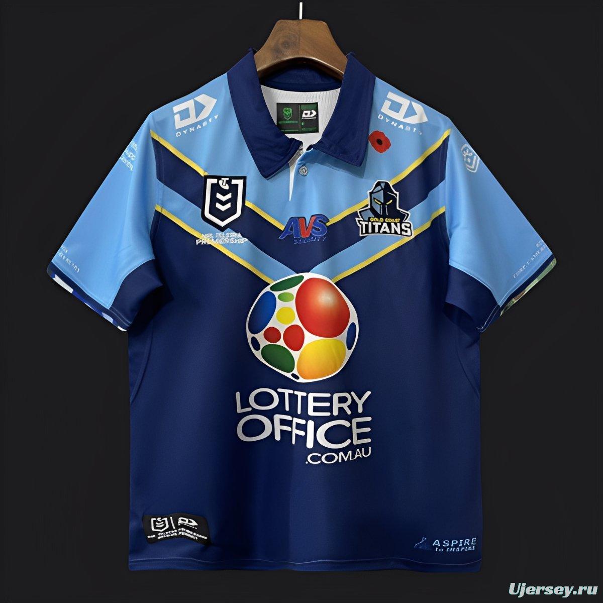 25/26 Gold Coast Titans Navy Blue with Sky Blue and Gold Chevrons Jersey