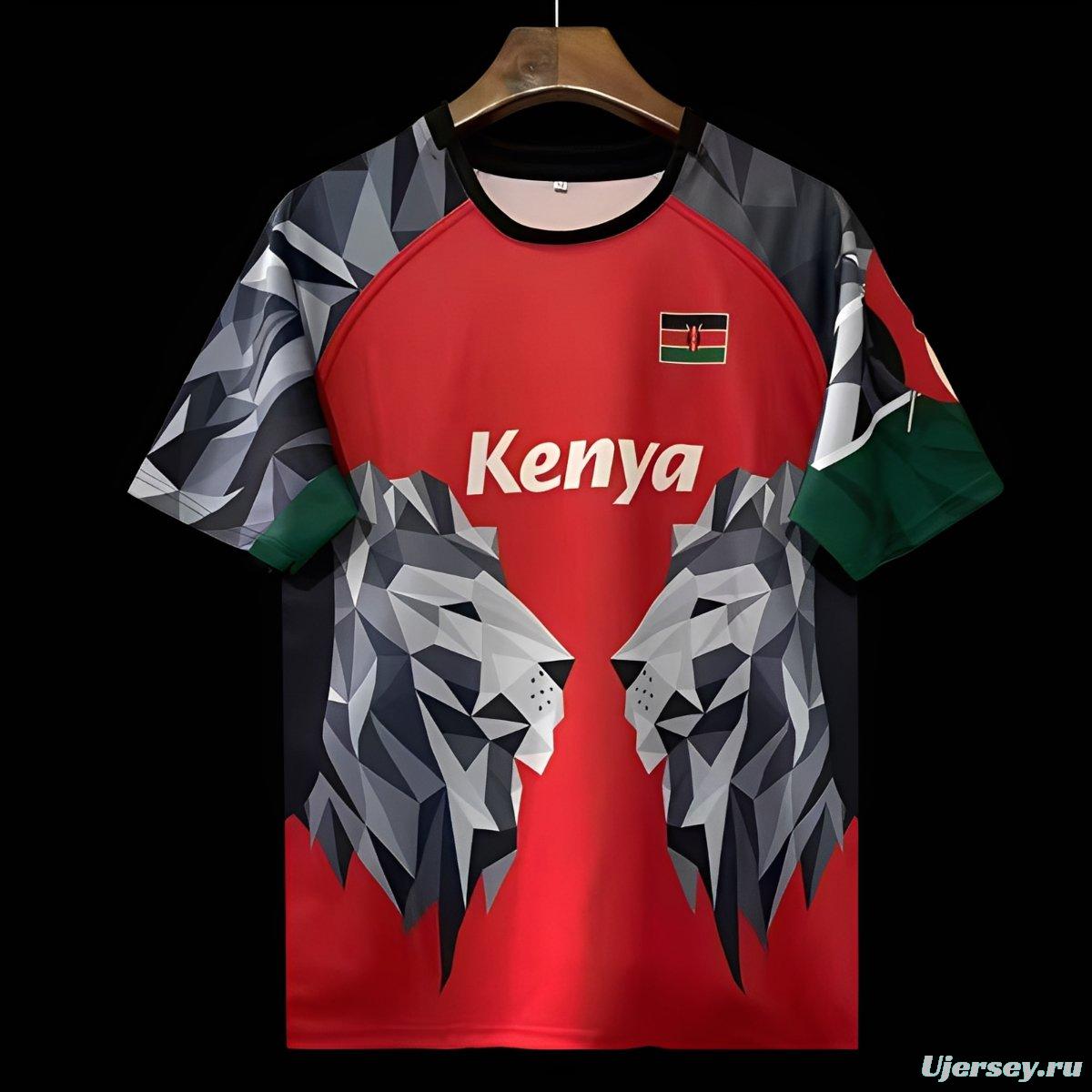 2026 Kenya Red Geometric Lion Jersey