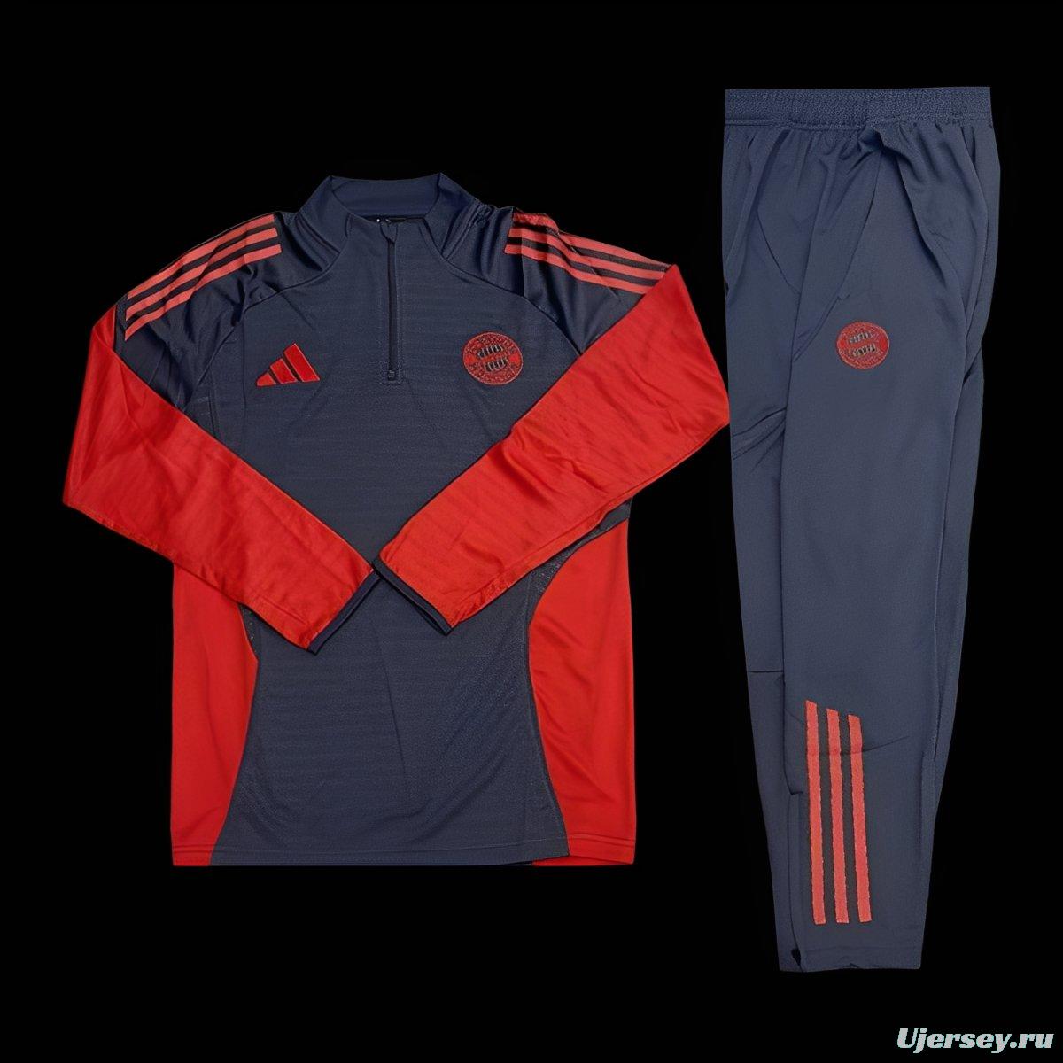 25/26 Bayern Munich Grey with Red Color Block Half Zipper Jacket Tracksuit +Long Pants