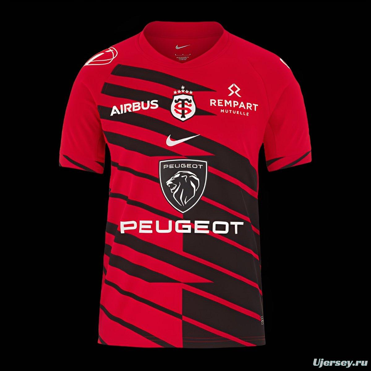25/26 Stade Toulousain Red with Black Diagonal Stripes Jersey
