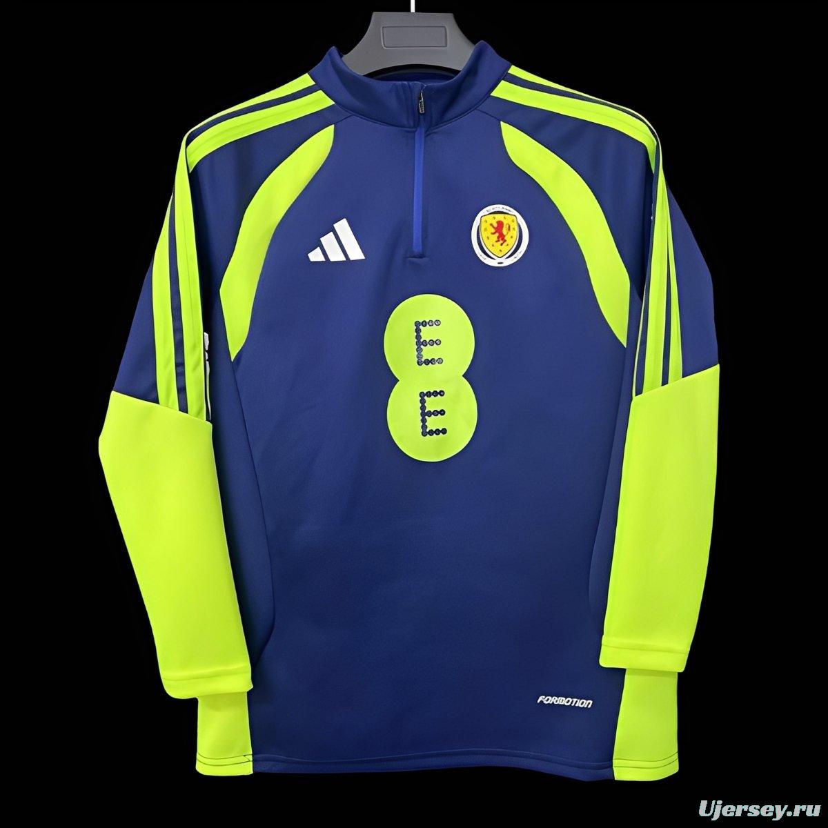 2026 Scotland Navy with Neon Yellow Curved Stripes Half Zipper Jacket