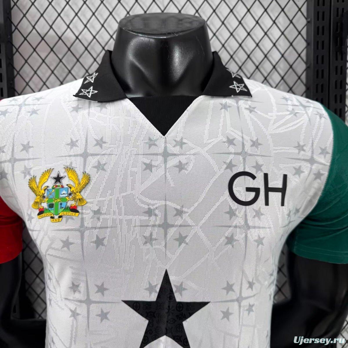 Player Version 2026 Ghana White with Black Star and Red-Green Sleeves Jersey