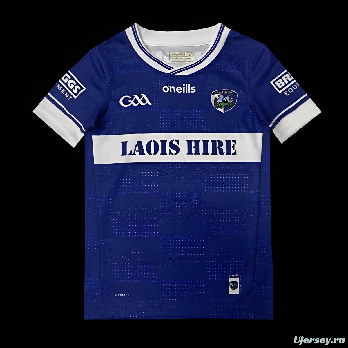 25/26 Kids Laois GAA Blue with White Hoop and Dot Pattern Home Jersey