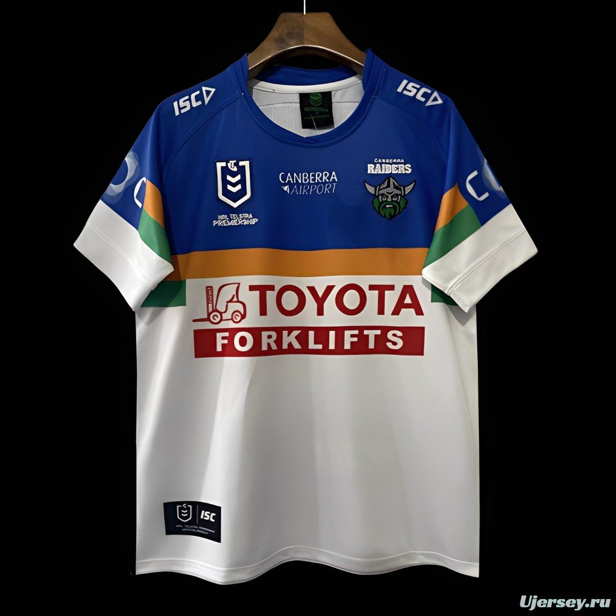 25/26 Canberra Raiders White with Blue, Green and Gold Stripes Jersey
