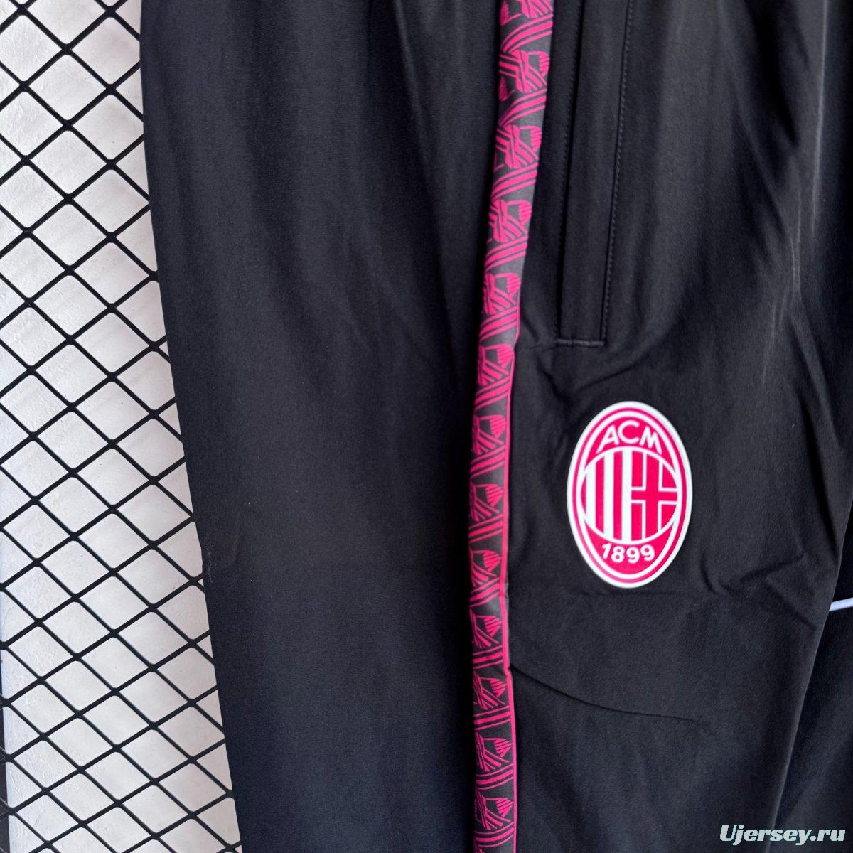 25/26 AC Milan Black/Pink Full Zipper Windbreaker + Long Pants