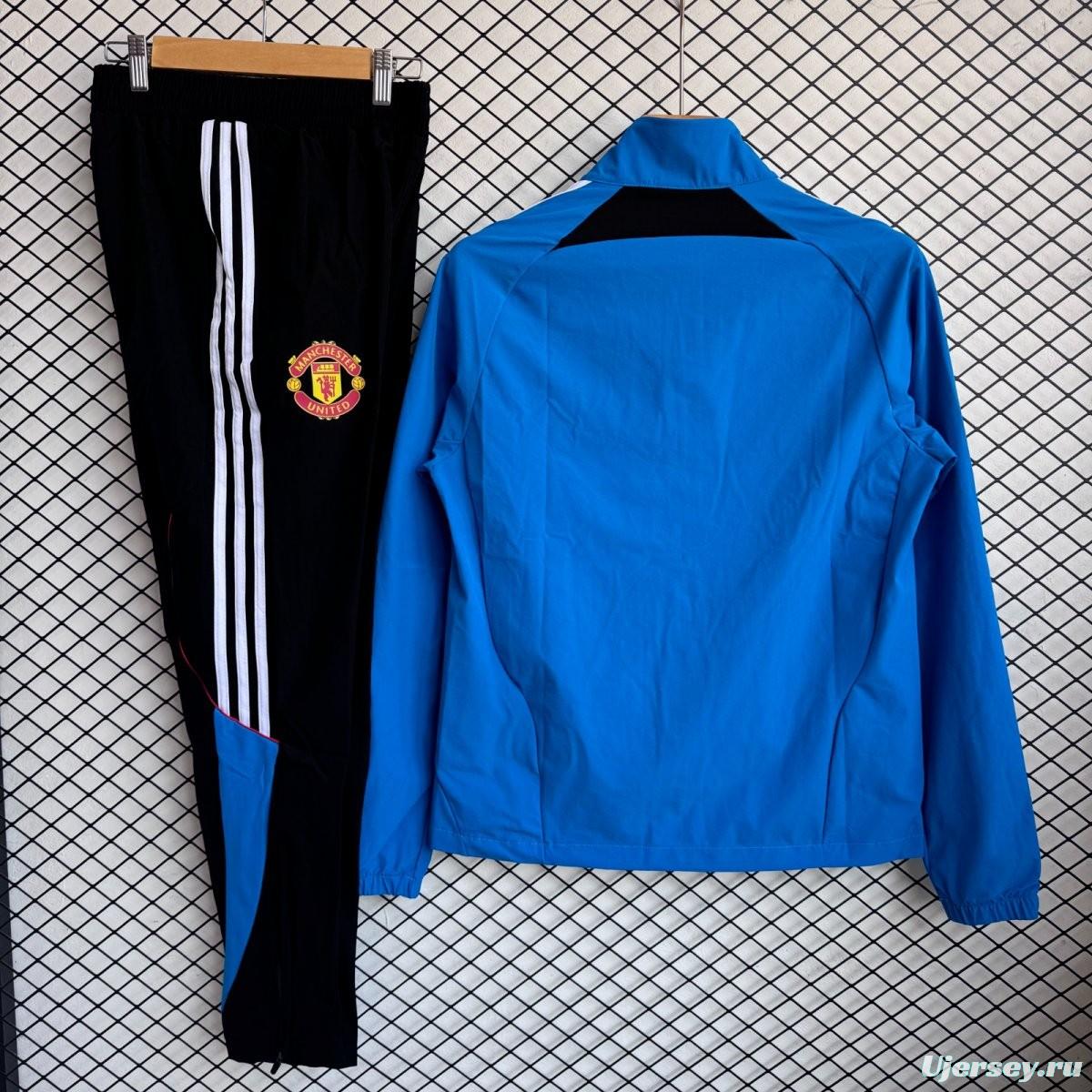25/26 Manchester United Blue Full Zipper Windbreaker + Long Pants