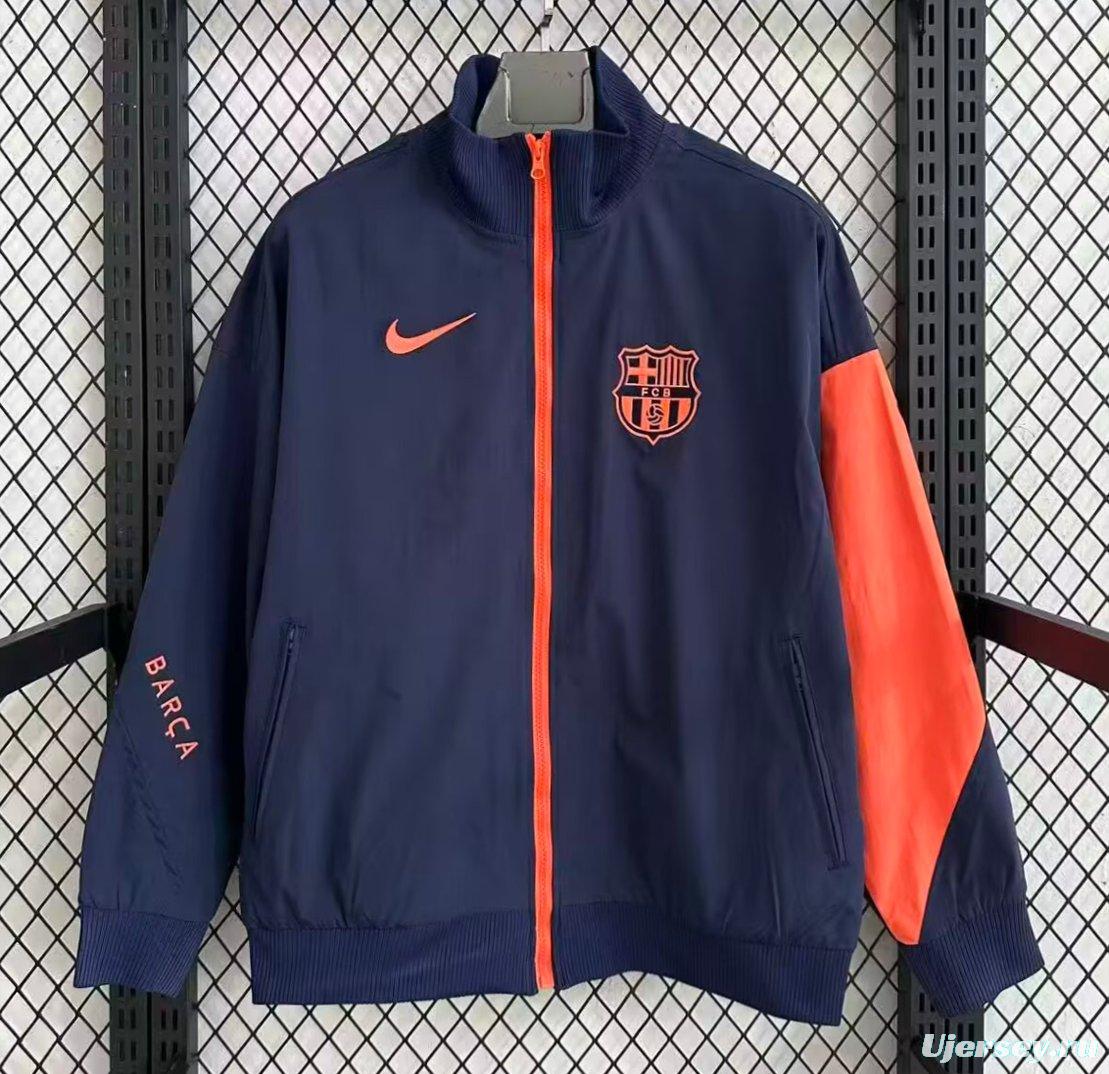 25/26 Barcelona Navy Blue with Orange Full Zipper Windbreaker