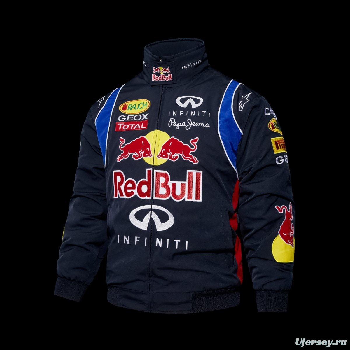 2026 Red Bull Infiniti F1 Racing Team Navy Blue Jacket with Multi-Sponsor Logos and Blue Accents
