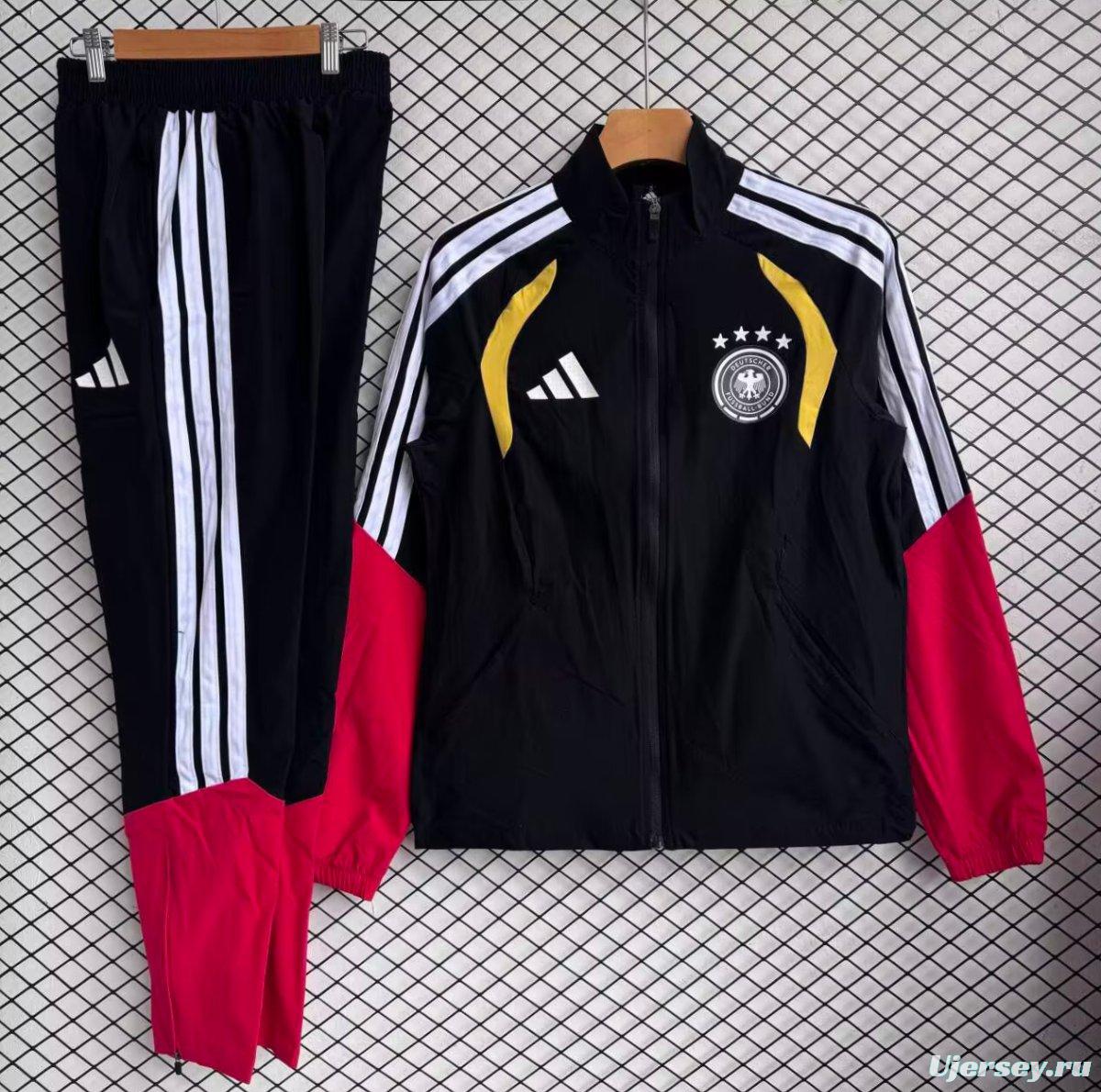 25/26 Germany Black with Red Full zipper Jacket Tracksuit+ long pants