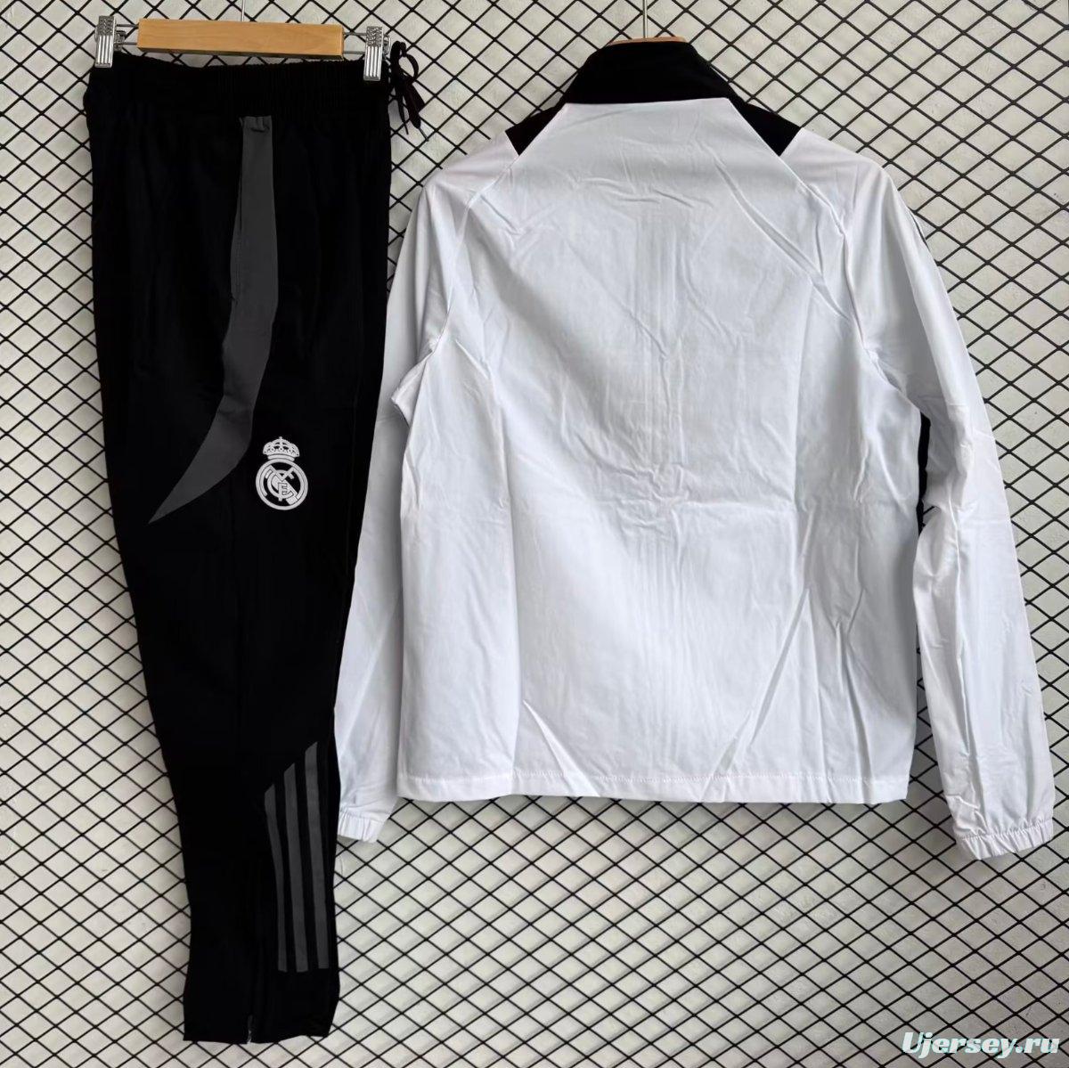 25/26 Real Madrid White with Black Full zipper Jacket Tracksuit+ long pants