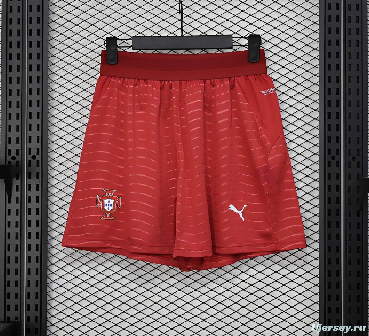 2026 Player Version Portugal Red with Wave Pattern Shorts