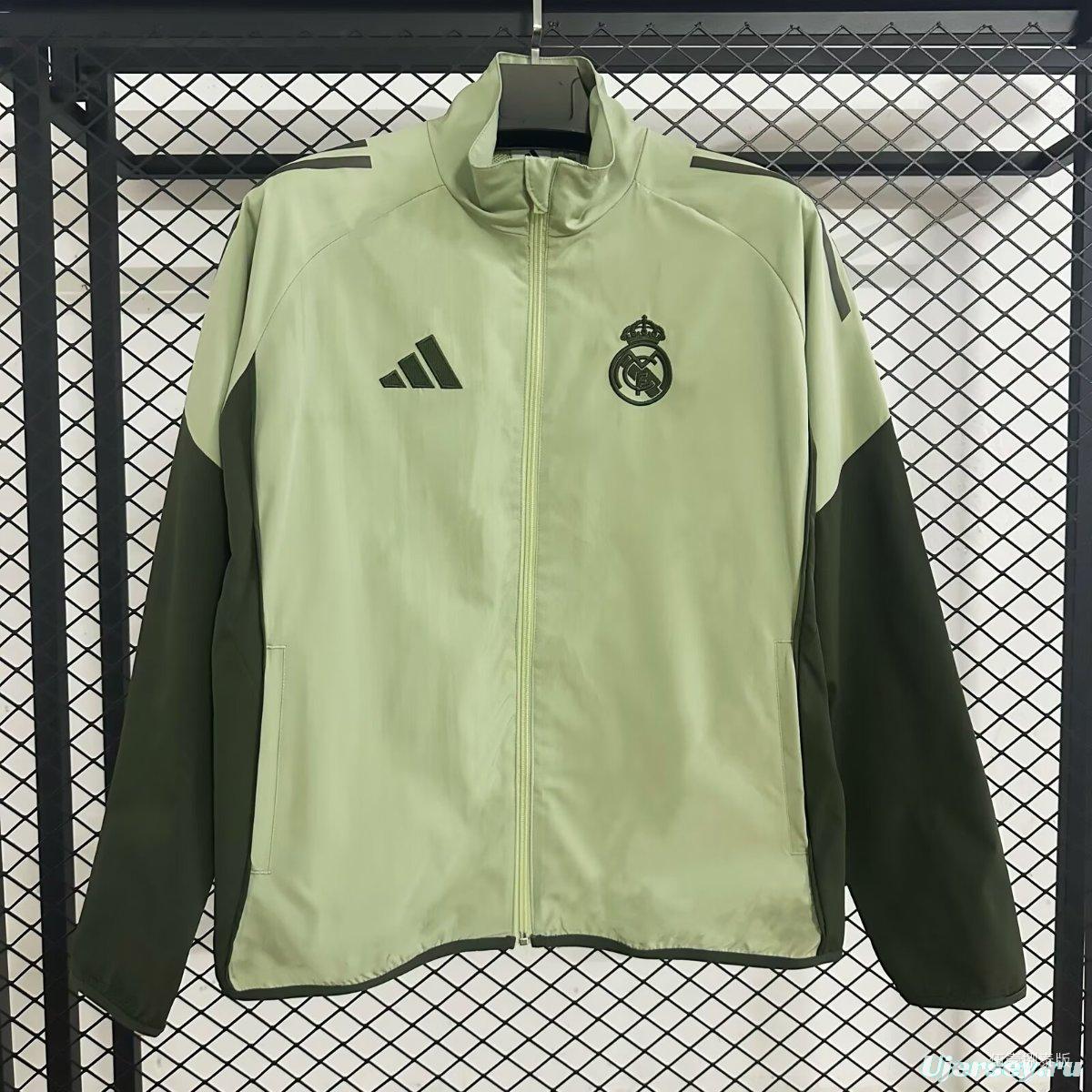 25/26 Real Madrid Light Green and Grey Full Zipper Windbreaker