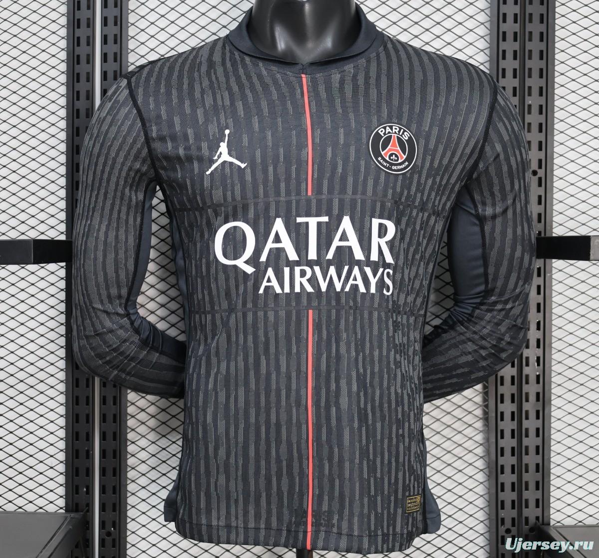 Player Version PSG 25/26 Paris Saint-Germain Black with Grey  Long Sleeve Jersey
