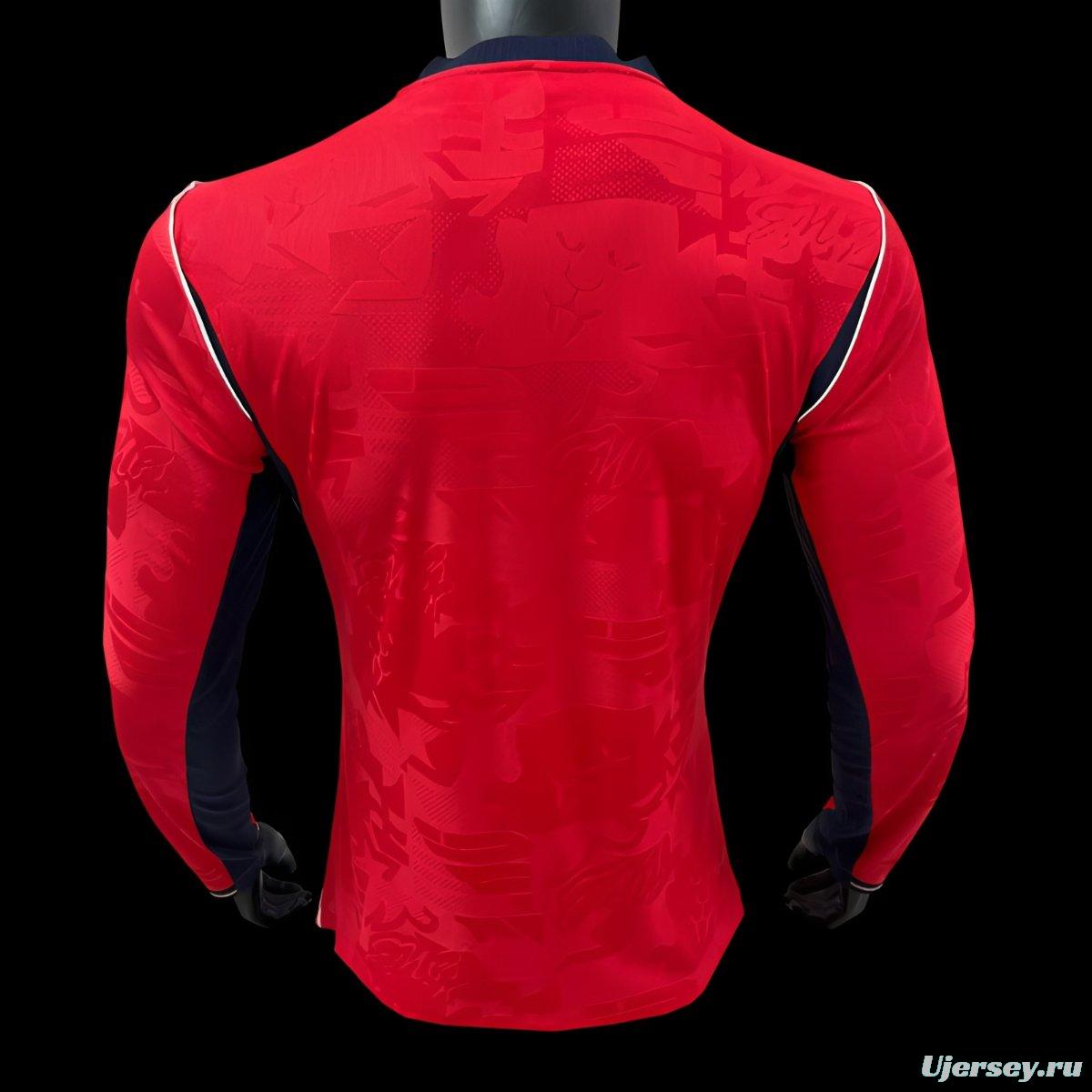 Player Version 2026 England Away Long Sleeve Red Long Sleeve Jersey