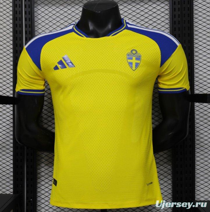 Player Version 2026 Sweden Yellow with Blue Panel Home Jersey