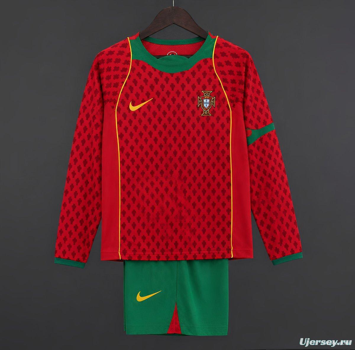 Retro 2004 Kids Portugal Home Long Sleeve Jersey