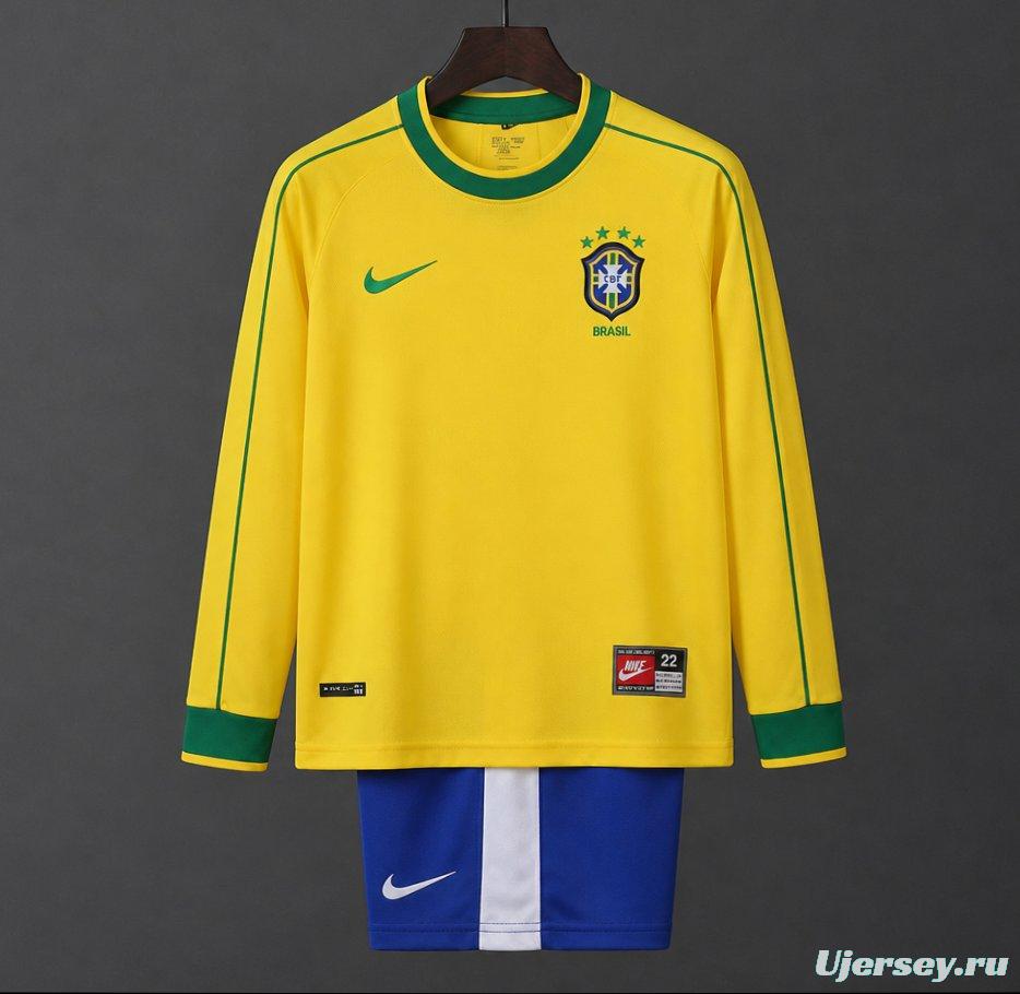 Retro Kids 1998 Brazil Home Long Sleeve Jersey