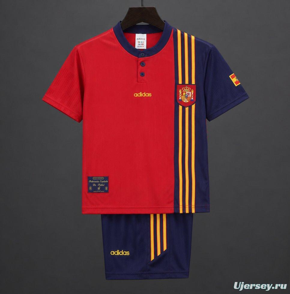 Retro 1996 Kids Spain Red & Navy Diagonal Split Home Jersey