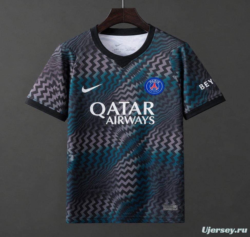 26/27 PSG/Paris Saint-Germain Home Goalkeeper Black/Blue Zigzag Pattern Jersey
