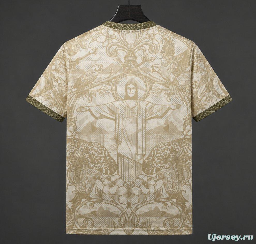 2026 Brazil Gold Cream with Baroque Floral and Christ the Redeemer Pattern Special Edition Jersey