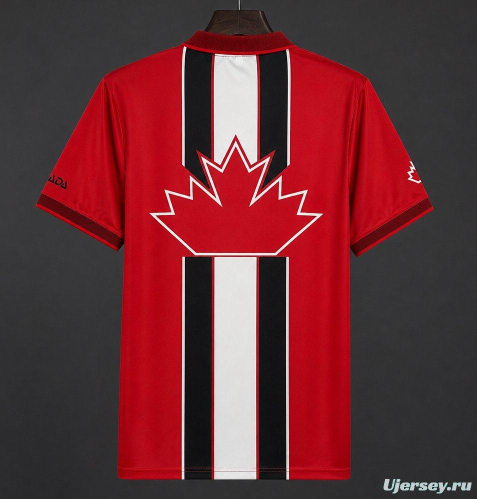 Retro 1997/98 Canada Red with Maple Leaf & Black/White Stripes Home Jersey