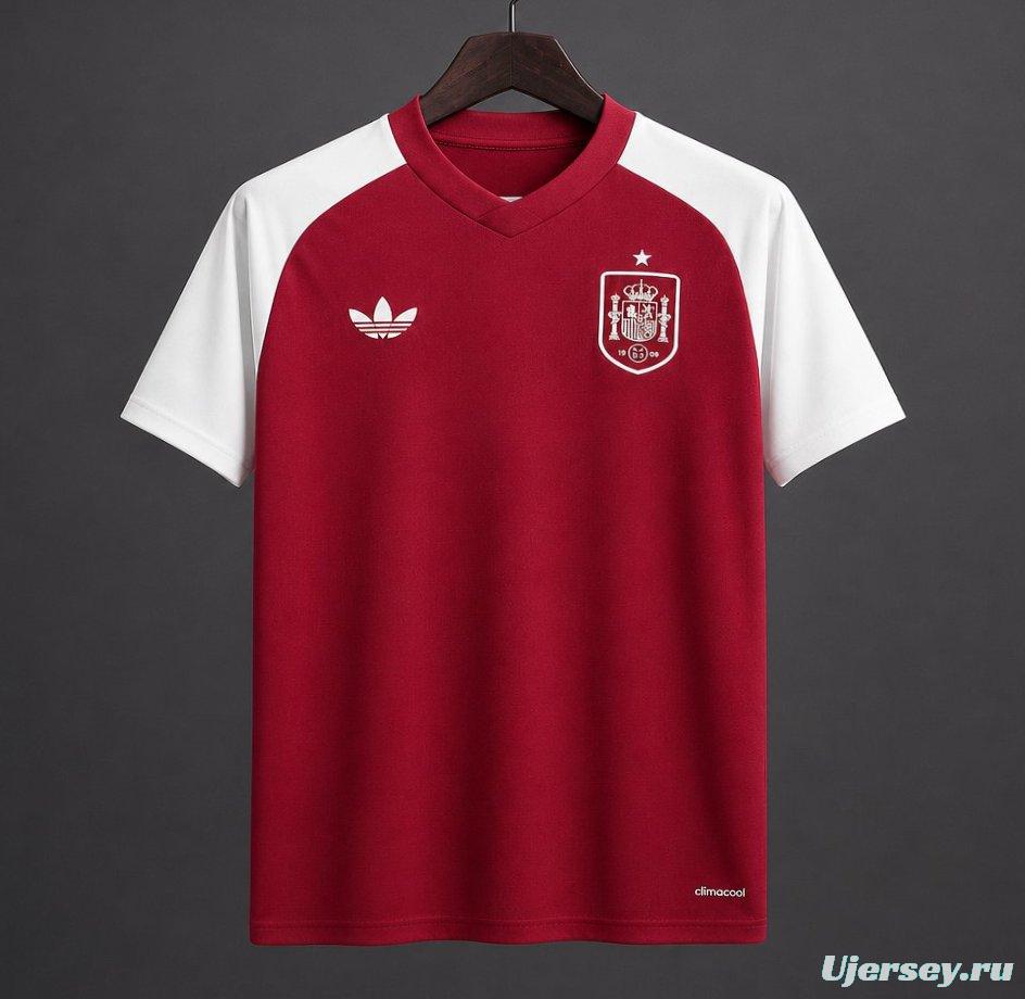2026 Spain Pre-Match Away Red&White Jersey